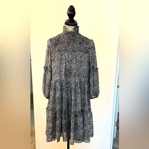 Just...Taylor Black, Brown & White Leopard Print Mockneck Ruffle Dress XS 🖤